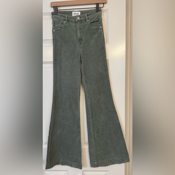 ROLLA'S Pants - Rolla’s Eastcoast Flare Corduroy Pants 26 High Rise 70s Retro Olive Green